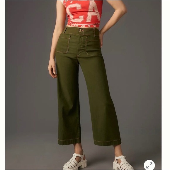 Maeve Pants - NWT Maeve Colette pants wide leg contrast stitching 26 green linen minimalist